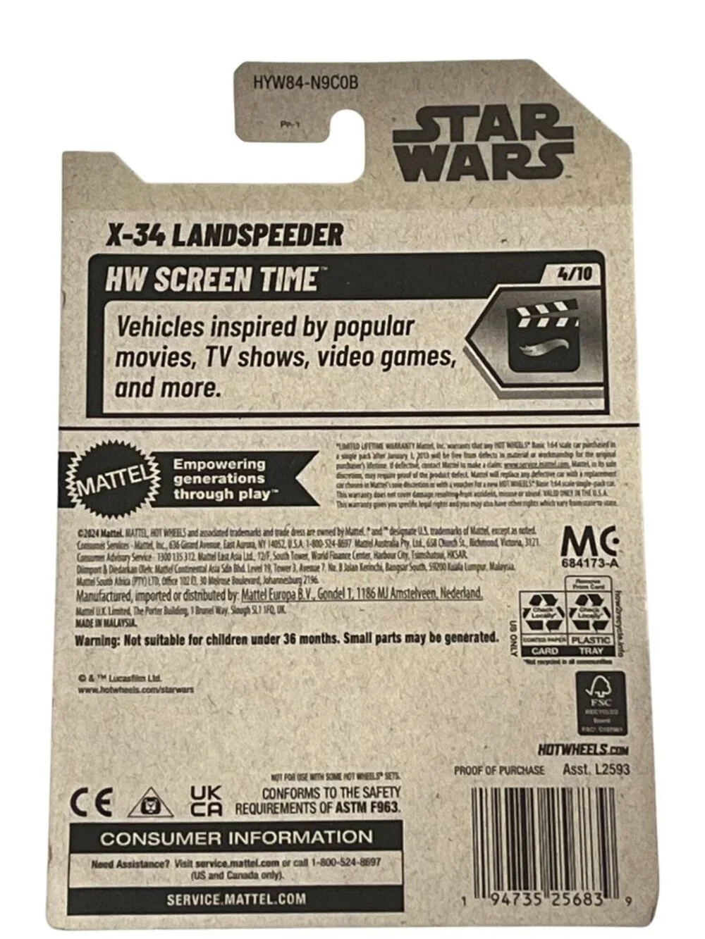 Hot Wheels Star Wars X-34 Landspeeder Screen Time 31/250 2023